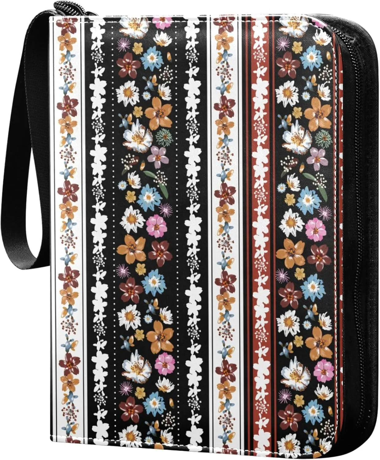 Exnundod 4 Pocket Trading Card Binder Stylish Boho Stripe PU Leather Card Collection Binder Colorful Flowers 400 Cards Organizer Binder Collectible Trading Card Albums for Sports Game Card