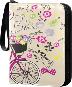 Exnundod Colorful Bicycle Print Trading Card Binder for Cards, Summer Day Card Album 4-Pockets for 400 Cards with Removable Sleeves PU Baseball Card Holder Football Sports Card Collection