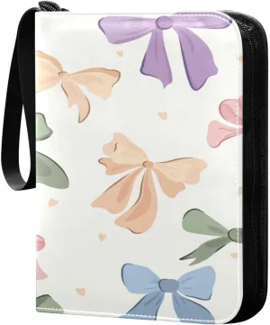 Exnundod Colorful Bowtie Ribbons Trading Card Binder for Cards Card Album 4-Pockets 400 Cards Removable Sleeves PU Baseball Card Holder Football Sports Card Collection