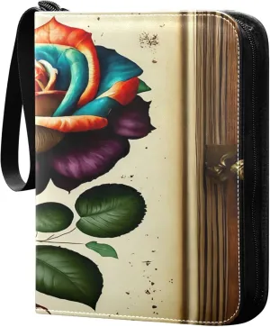 Exnundod Colorful Flower Valentines Trading Card Binder for Cards, Book Card Album 4-Pockets for 400 Cards with Removable Sleeves PU Baseball Card Holder Football Sports Card Collection