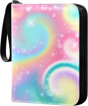 Exnundod Fantasy Tie-dye Colorful Rainbow Trading Card Binder for Cards, Card Album 4-Pockets for 400 Cards with Removable Sleeves PU Baseball Card Holder Football Sports Card Collection