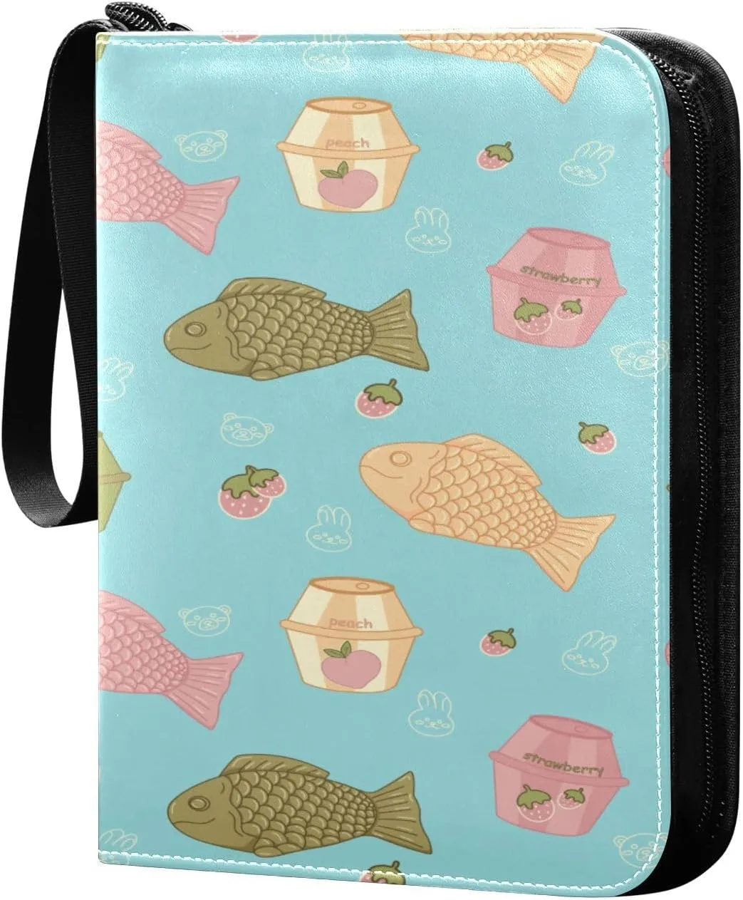 Exnundod Fish Fruits Barrels Background Trading Card Binder for Cards, Card Album 4-Pockets for 400 Cards with Removable Sleeves PU Baseball Card Holder Football Sports Card Collection