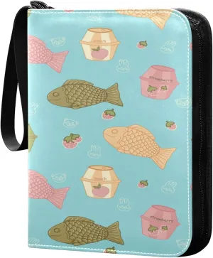 Exnundod Fish Fruits Barrels Background Trading Card Binder for Cards, Card Album 4-Pockets for 400 Cards with Removable Sleeves PU Baseball Card Holder Football Sports Card Collection