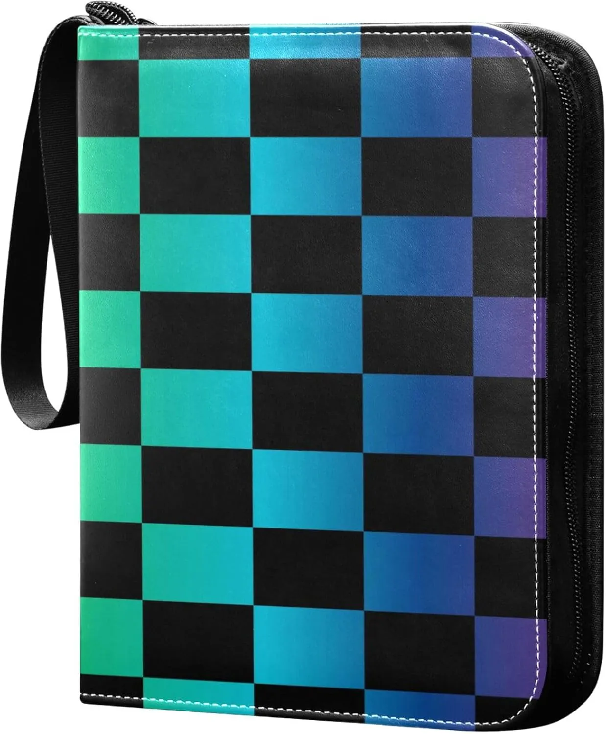 Exnundod Gridding Cool Iridescence Trading Card Binder for Cards, Colorful Chessboard Card Album 4-Pockets for 400 Cards with Removable Sleeves PU Baseball Card Holder Football Sports Card Collection
