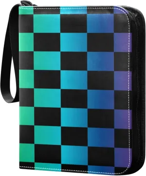 Exnundod Gridding Cool Iridescence Trading Card Binder for Cards, Colorful Chessboard Card Album 4-Pockets for 400 Cards with Removable Sleeves PU Baseball Card Holder Football Sports Card Collection