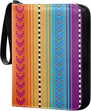 Exnundod Mexican Stripes Colorful Trading Card Binder for Cards, Ethnic Ethnic Ornament Indian Card Album 4-Pockets for 400 Cards with Removable Sleeves PU Baseball Card Holder Footbal