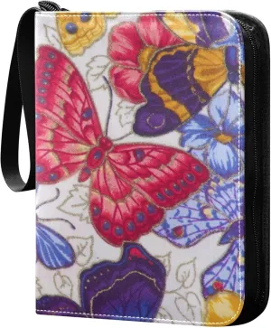 Exnundod Multiple Colorful Butterflies Trading Card Binder for Cards, Card Album 4-Pockets for 400 Cards with Removable Sleeves PU Baseball Card Holder Football Sports Card Collection