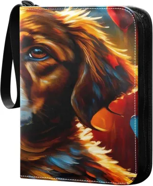Exnundod Oil Painting Dog Trading Card Binder for Cards, Cool Artistic Card Album 4-Pockets for 400 Cards with Removable Sleeves PU Baseball Card Holder Football Sports Card Collection
