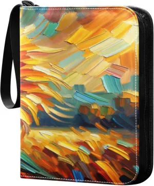 Exnundod Oil Painting Sunflower Trading Card Binder for Cards, Artistic Summer Card Album 4-Pockets for 400 Cards with Removable Sleeves PU Baseball Card Holder Football Sports Card Collection