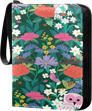 Exnundod Owl Humming Bird Trading Card Binder for Cards, Colorful Botanical Forest Card Album 4-Pockets for 400 Cards with Removable Sleeves PU Baseball Card Holder Football Sports Card Collection