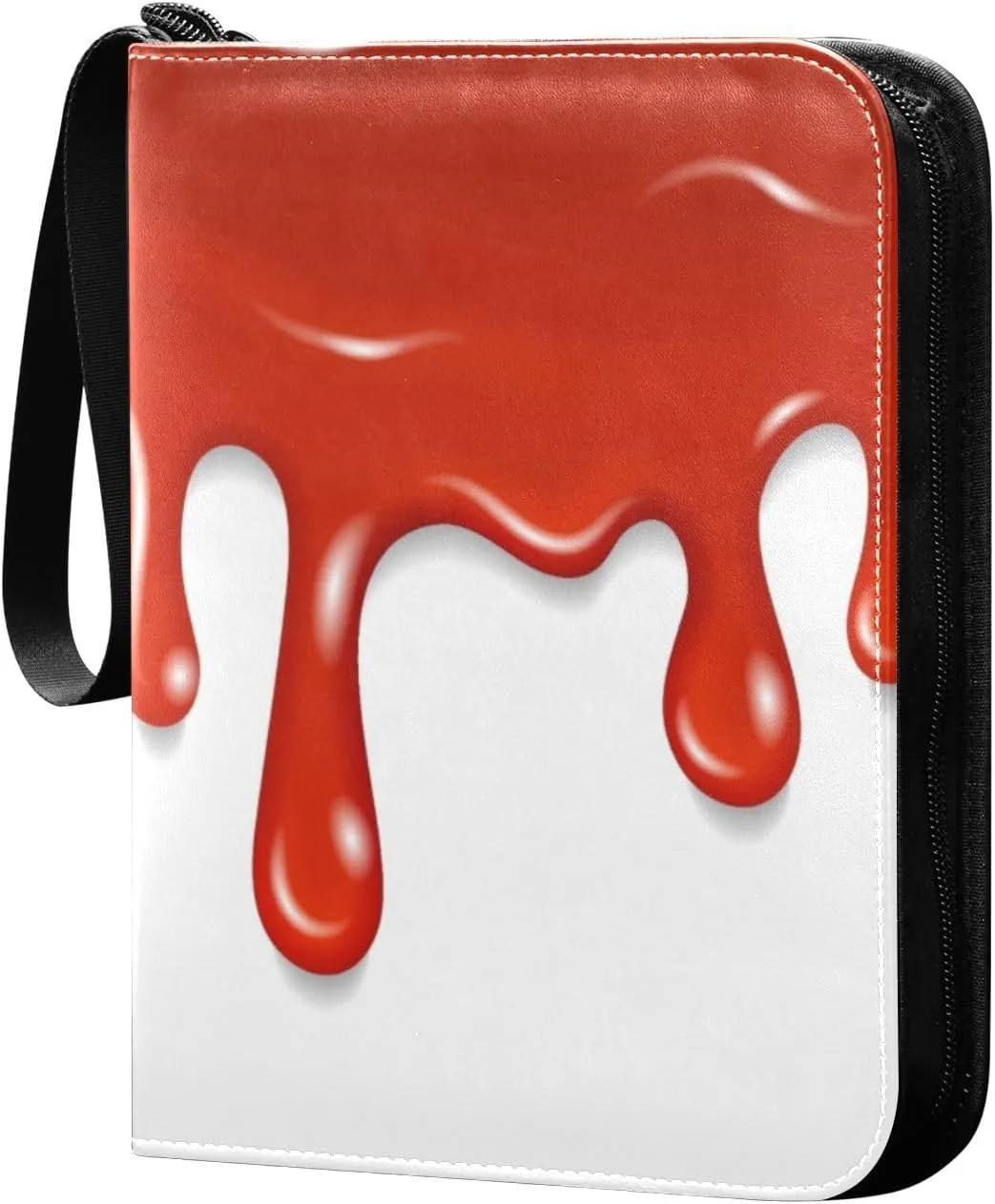 Exnundod Red Blood Paints Trading Card Binder for Cards, Halloween Card Album 4-Pockets for 400 Cards with Removable Sleeves PU Baseball Card Holder Football Sports Card Collection