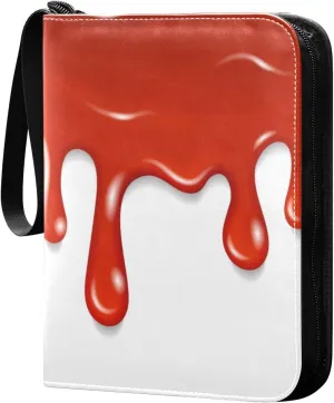 Exnundod Red Blood Paints Trading Card Binder for Cards, Halloween Card Album 4-Pockets for 400 Cards with Removable Sleeves PU Baseball Card Holder Football Sports Card Collection