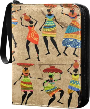 Exnundod Retro African Women Trading Card Binder for Cards, Ethnic Colorful Card Album 4-Pockets for 400 Cards with Removable Sleeves PU Baseball Card Holder Football Sports Card Collection