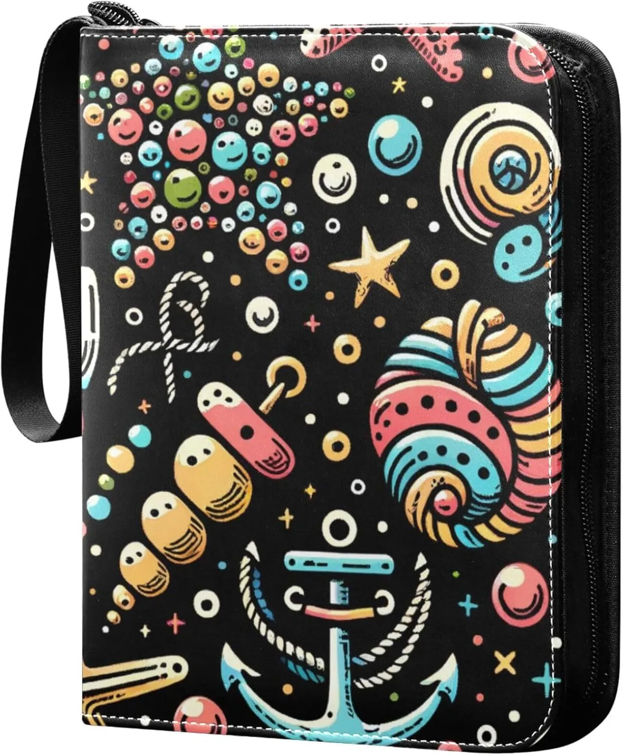 Exnundod Sport Card Binder Fish Anchor Starfish Crab 4 Pocket Trading Card Binder PU Leather Card Collection Summer 400 Cards Organizer Trading Card Albums for Sports Game Card