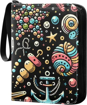 Exnundod Sport Card Binder Fish Anchor Starfish Crab 4 Pocket Trading Card Binder PU Leather Card Collection Summer 400 Cards Organizer Trading Card Albums for Sports Game Card