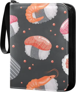 Exnundod Sport Card Binder Sushi and Shrimps 4 Pocket Trading Card Binder PU Leather Card Collection Colorful Food 400 Cards Organizer Trading Card Albums for Sports Game Card