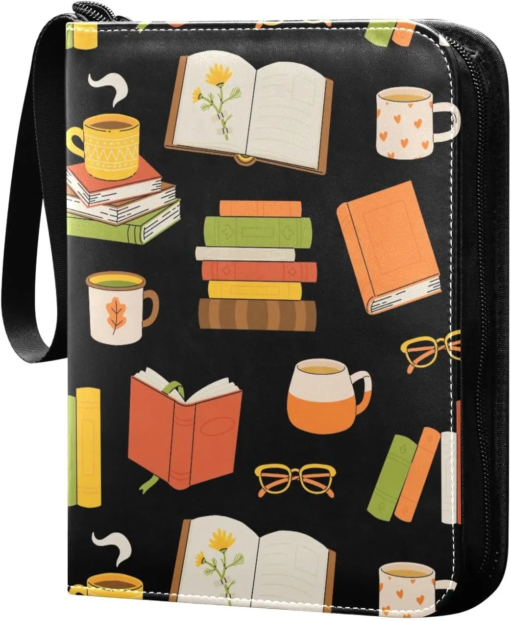 Exnundod Stacked Books Cup Tea Trading Card Binder for Cards Autumn Card Album 4-Pockets 400 Cards Removable Sleeves PU Baseball Card Holder Football Sports Card Collection