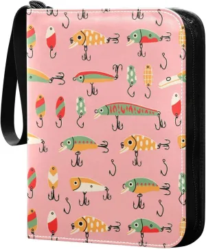 Exnundod Various Fishing Lures Trading Card Binder for Cards Colorful Card Album 4-Pockets 400 Cards Removable Sleeves PU Baseball Card Holder Football Sports Card Collection