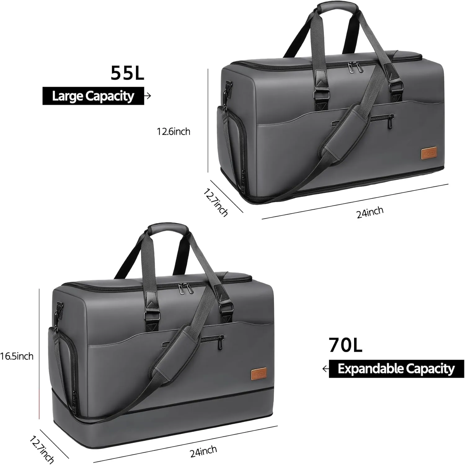 Expandable 55/70L Duffle Bag for Travel,Travel Bag for Men,Carry on Weekend Bag with Shoe Compartment,Waterproof Gym Bags Overnight Bag for Men Women