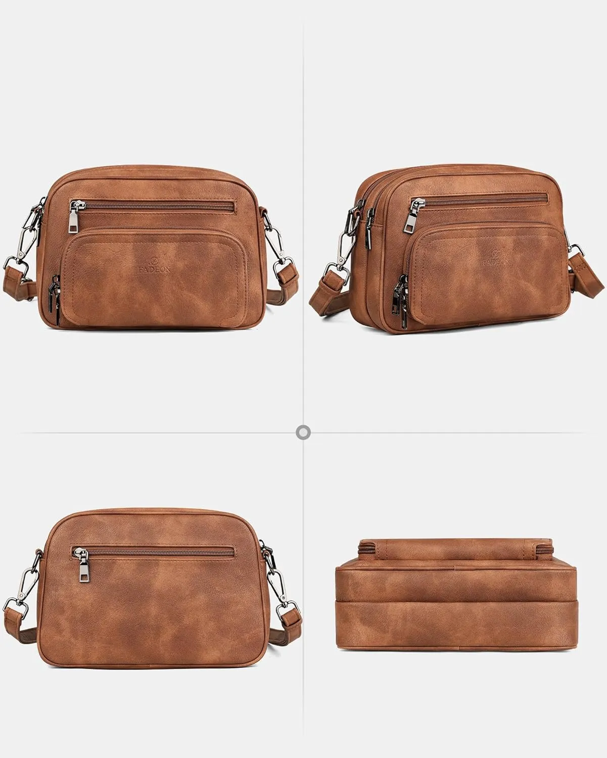 FADEON Crossbody Bags for Women Multi-pocket Leather Crossbody Purses, Designer Shoulder Bag Adjustable Removable Strap