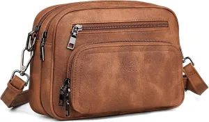 FADEON Crossbody Bags for Women Multi-pocket Leather Crossbody Purses, Designer Shoulder Bag Adjustable Removable Strap