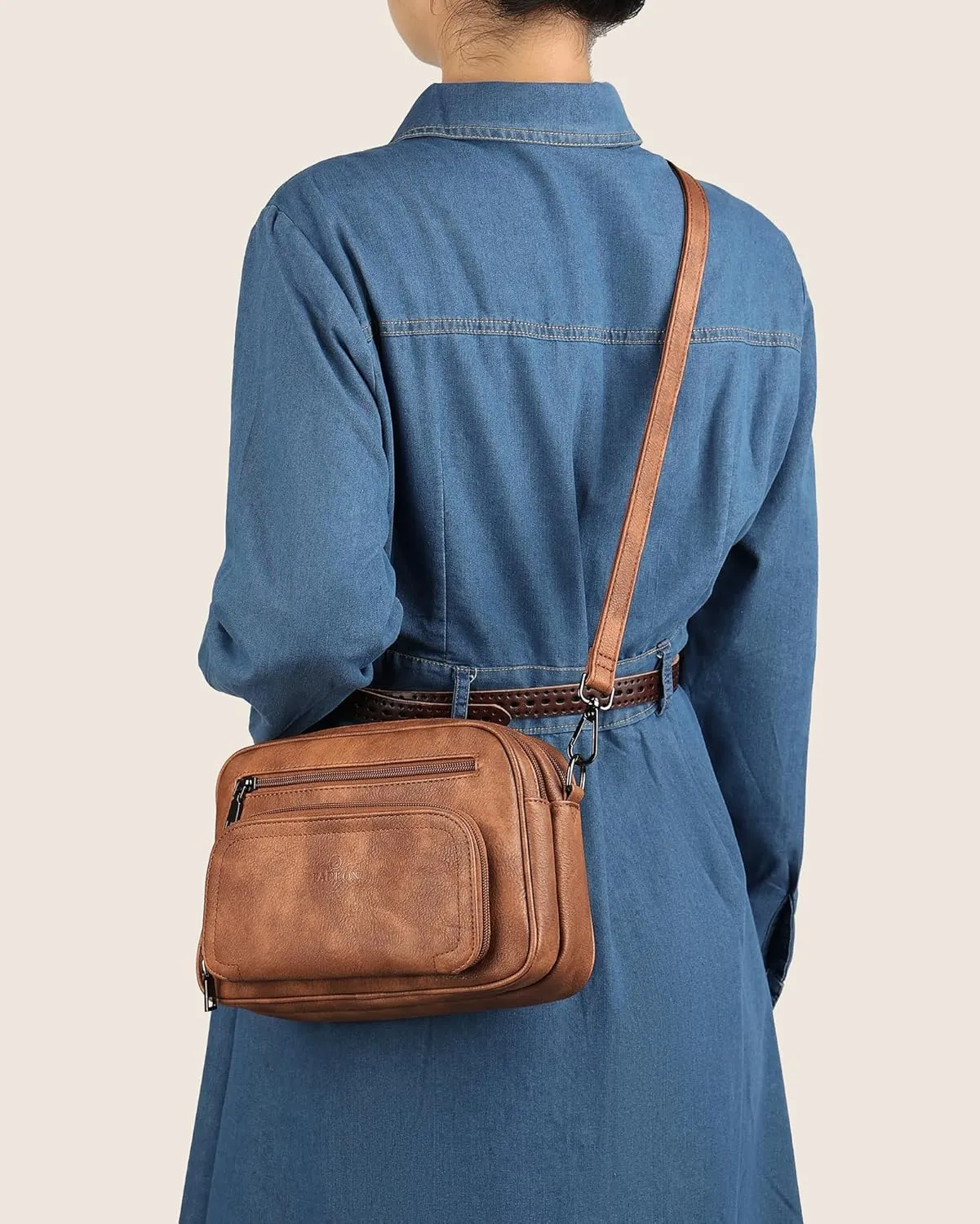 FADEON Crossbody Bags for Women Multi-pocket Leather Crossbody Purses, Designer Shoulder Bag Adjustable Removable Strap