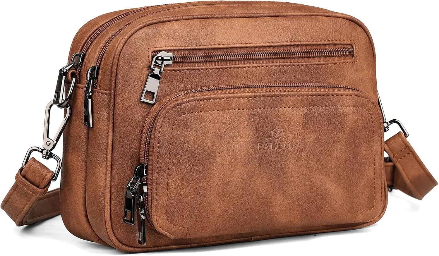 FADEON Crossbody Bags for Women Multi-pocket Leather Crossbody Purses, Designer Shoulder Bag Adjustable Removable Strap