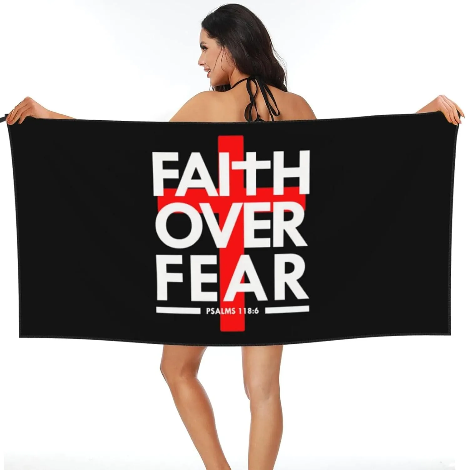 Faith Over Fear Bible Scripture Verse Christian Beach Towel Quick Dry Sand Free Lightweight Large 31.5"x63" with Travel Bag - Vacation Essentials Bath Towel for Pool, Summer