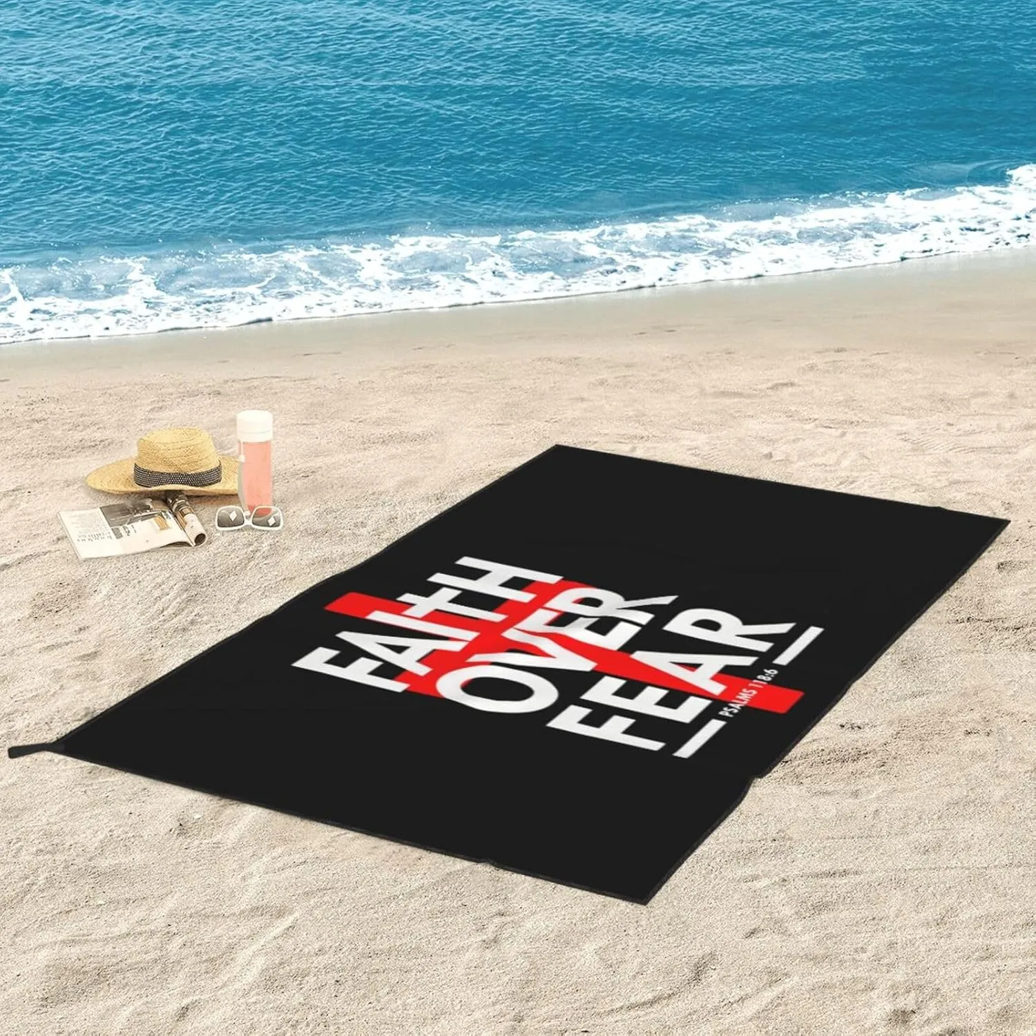 Faith Over Fear Bible Scripture Verse Christian Beach Towel Quick Dry Sand Free Lightweight Large 31.5"x63" with Travel Bag - Vacation Essentials Bath Towel for Pool, Summer