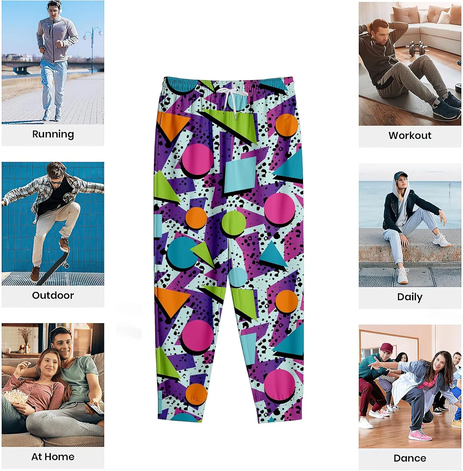 Fashion 80s Style Jogger Sweatpants Mens Funny Joggers Pants Casual Track Pants 90s Outfit for Men Sports Athletic