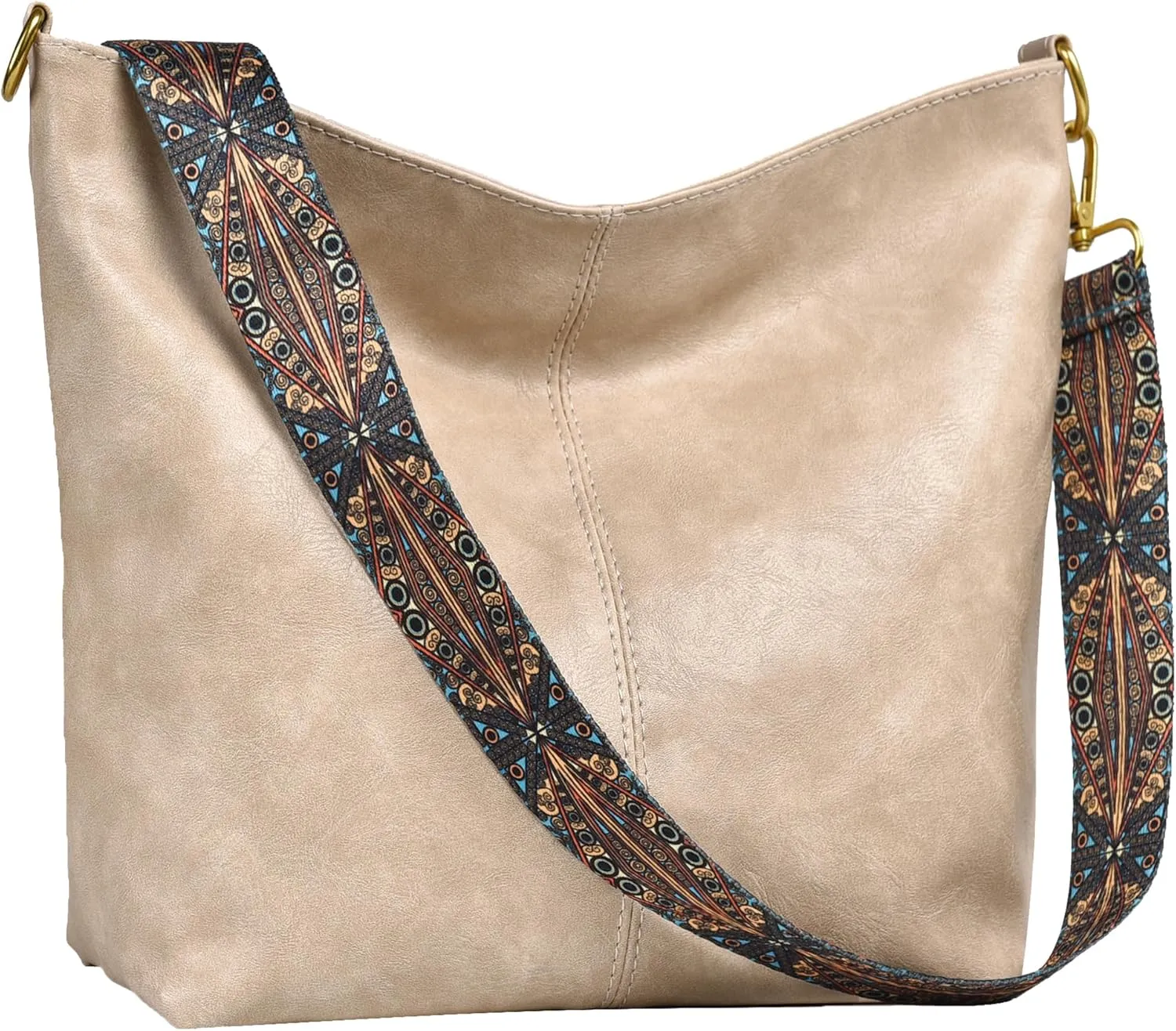 Fashion Hobo Bags for Women Vegan Leather Crossbody Bag with Guitar Strap Shoulder Purses and Handbags