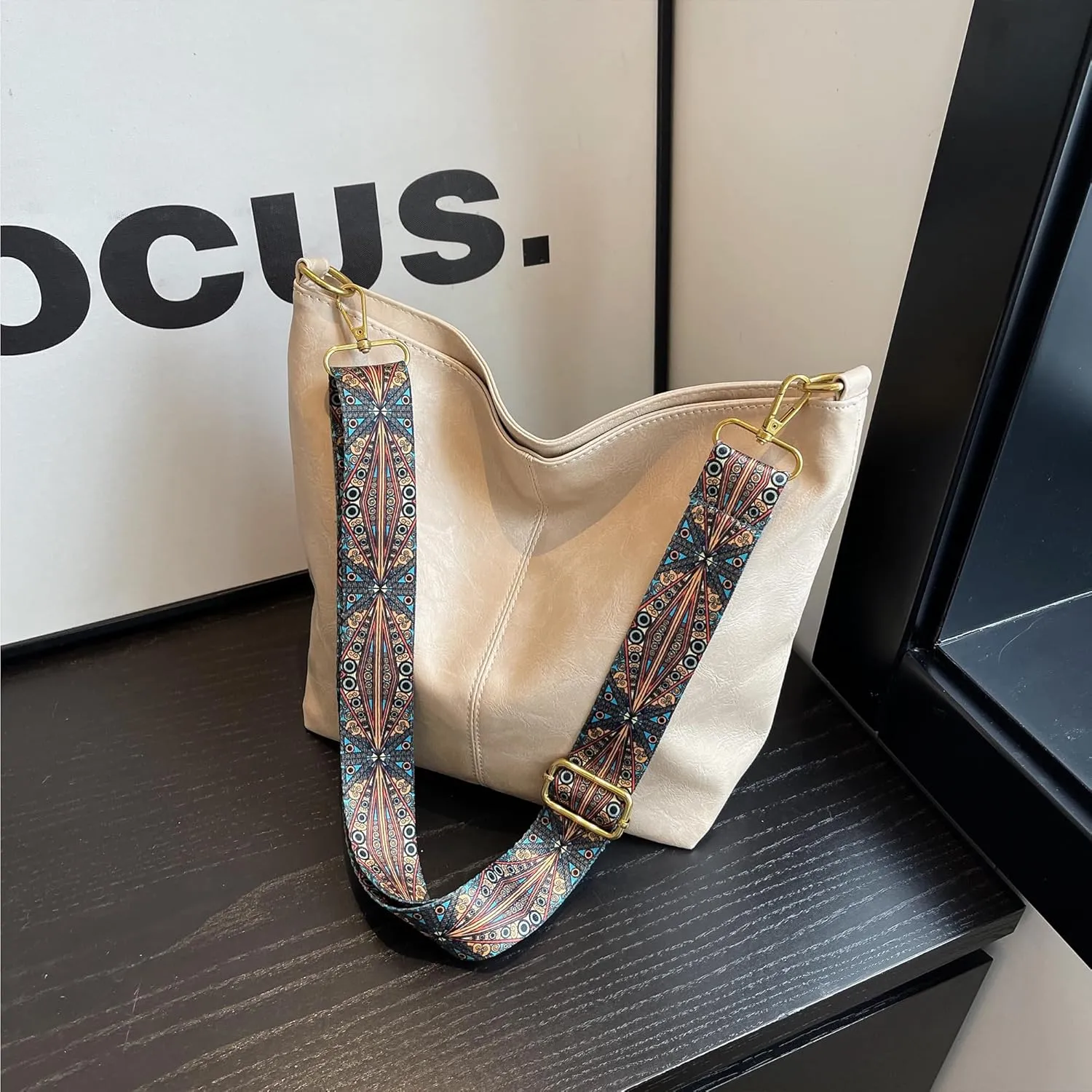 Fashion Hobo Bags for Women Vegan Leather Crossbody Bag with Guitar Strap Shoulder Purses and Handbags