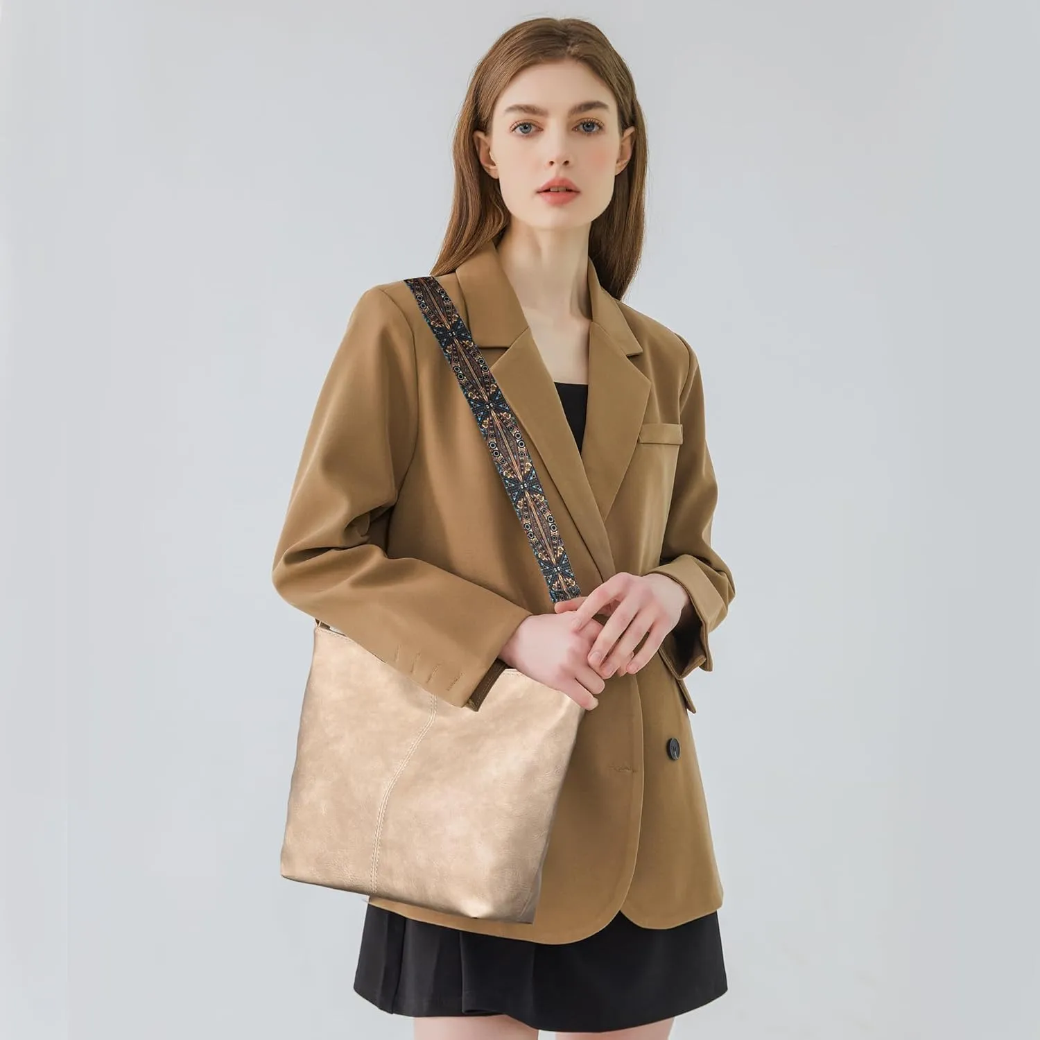 Fashion Hobo Bags for Women Vegan Leather Crossbody Bag with Guitar Strap Shoulder Purses and Handbags