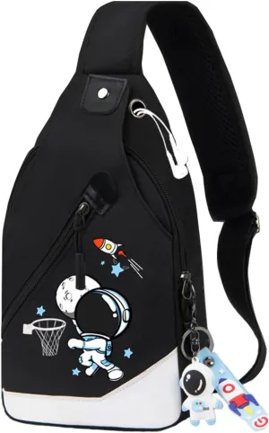 Fashion One-Shoulder Backpack Youth Leisure Backpack With USB Port Earphone Hole, Cartoon Luminous Pattern