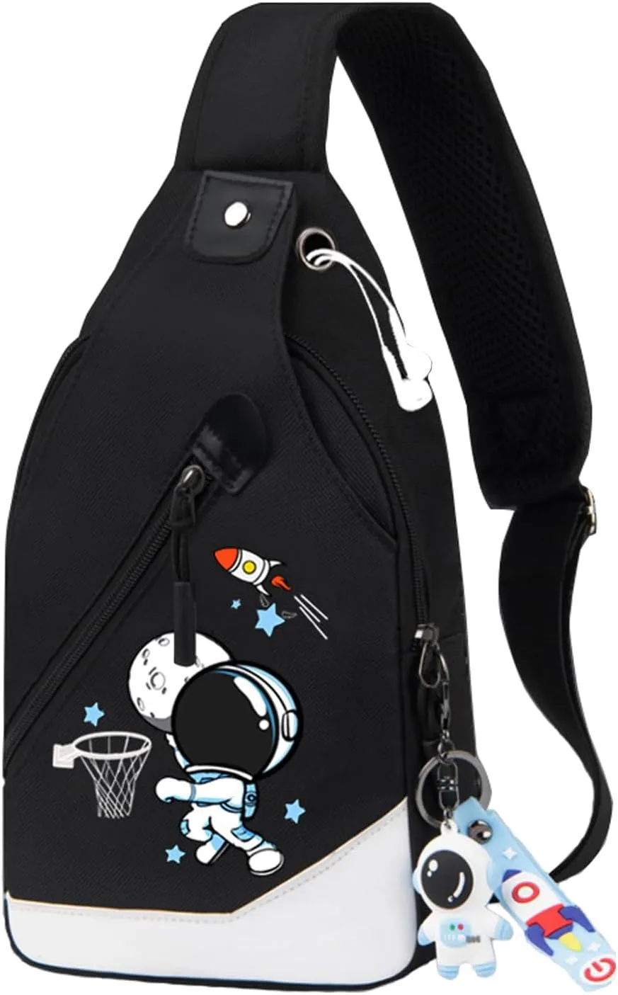 Fashion One-Shoulder Backpack Youth Leisure Backpack With USB Port Earphone Hole, Cartoon Luminous Pattern