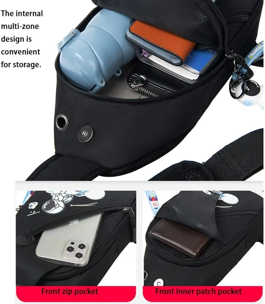 Fashion One-Shoulder Backpack Youth Leisure Backpack With USB Port Earphone Hole, Cartoon Luminous Pattern