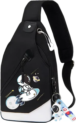 Fashion One-Shoulder Backpack Youth Leisure Backpack With USB Port Earphone Hole, Cartoon Luminous Pattern