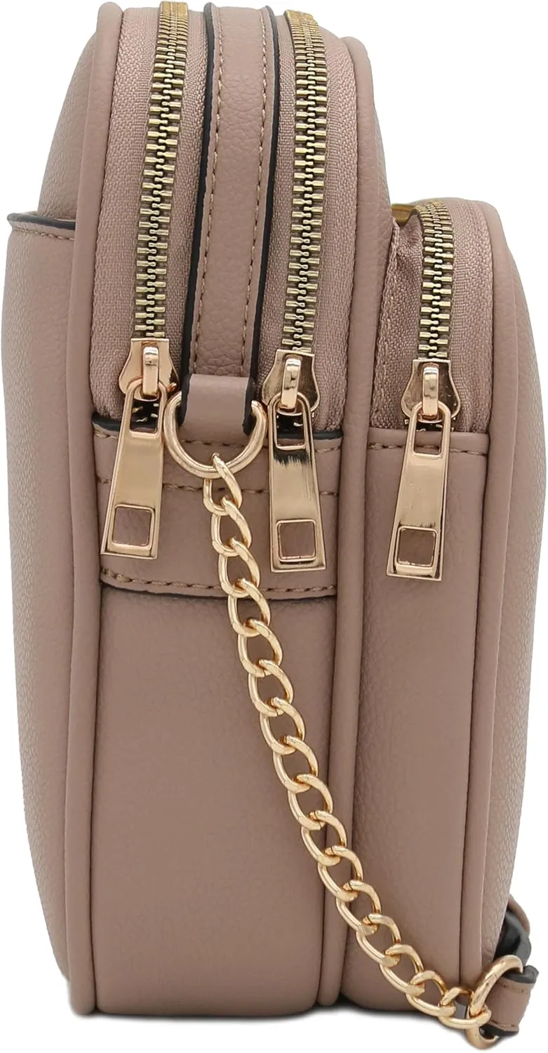 FashionPuzzle Multi Pocket PU Leather Casual Medium Crossbody Bag with Adjustable Strap
