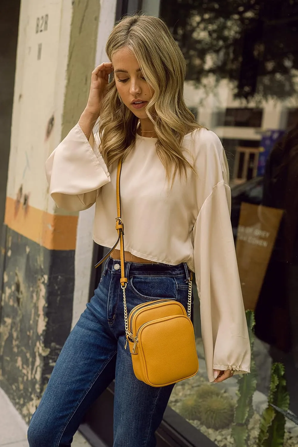FashionPuzzle Multi Pocket PU Leather Casual Medium Crossbody Bag with Adjustable Strap