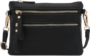 FashionPuzzle Multi Zipper Pocket Small Wristlet Crossbody Bag