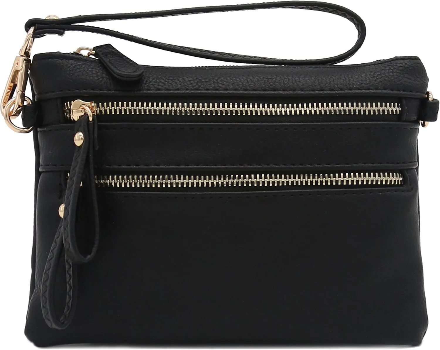 FashionPuzzle Multi Zipper Pocket Small Wristlet Crossbody Bag