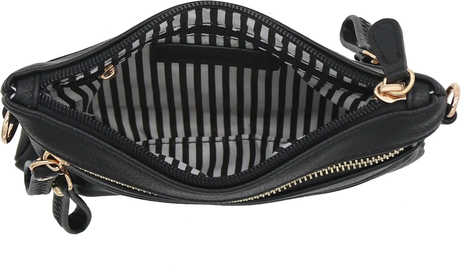FashionPuzzle Multi Zipper Pocket Small Wristlet Crossbody Bag