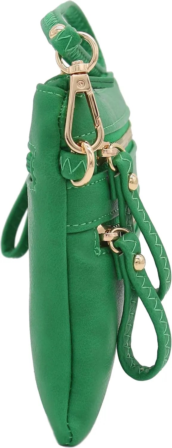 FashionPuzzle Multi Zipper Pocket Small Wristlet Crossbody Bag
