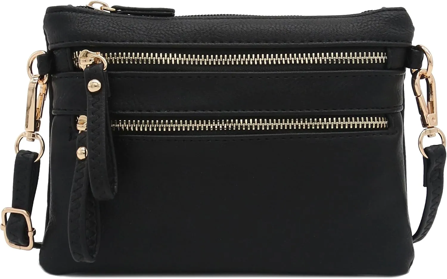 FashionPuzzle Multi Zipper Pocket Small Wristlet Crossbody Bag