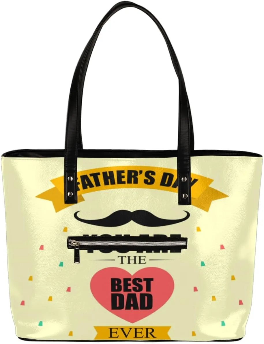 Father's Day Mustache Tote Bag Women Shoulder Handbags PU Leather Everyday Bag with External Pocket Large Capacity Aesthetic Corduroy Tote Bag for Travel Work Party
