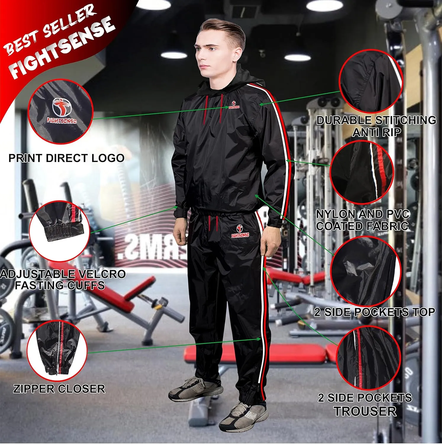 FIGHTSENSE Sauna Suit for Men and Women,Waterproof Anti-Rip Sweat Suit for Weight Loss, Sports,Running,Boxing & Fitness