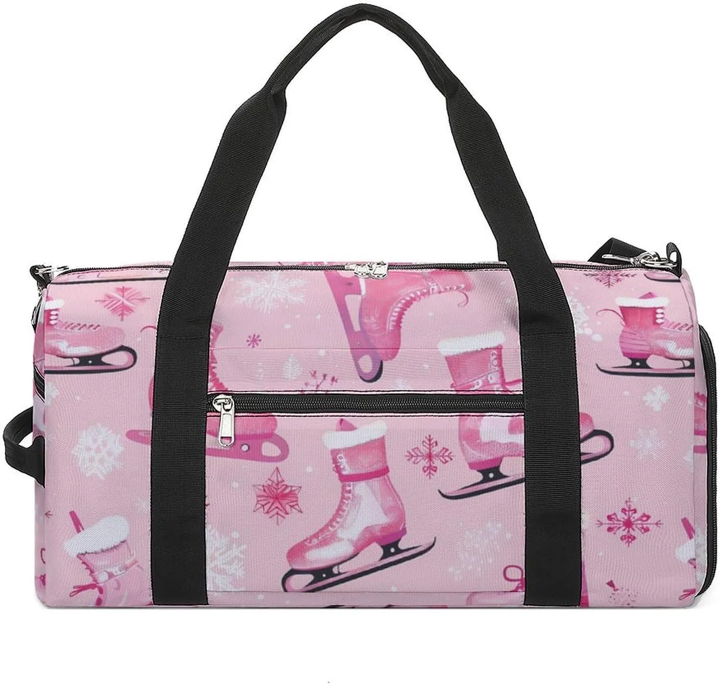 Figure Skate And Snowflake Print Sports Gym Bag for Men Women Travel Duffel Bag with Shoulder Strap