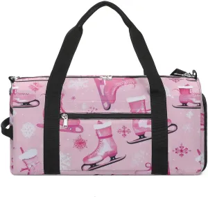 Figure Skate And Snowflake Print Sports Gym Bag for Men Women Travel Duffel Bag with Shoulder Strap