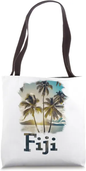 Fiji Palm Trees Beach Sunset Souvenir Vacation Tote Bag