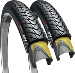 Fincci Pair 700x35c Tire 37-622 Foldable 60 TPI City Commuter Tires with Nylon Protection for Cycle Road Mountain MTB Hybrid Touring Electric Bike Bicycle - Pack of 2X 700 x 35c Tires Nave